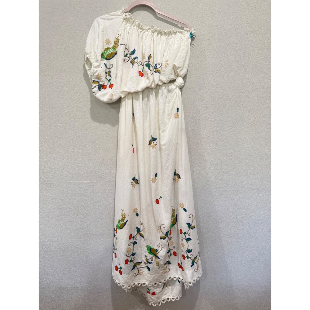 FARM Rio Embroidered One Shoulder Maxi Dress Cutout Floral White S Cottagecore - Picture 5 of 9
